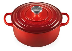 Le Creuset Colección Signature Hierro Fundido Cocotte Redonda, Rojo (Cereza), 20 cm