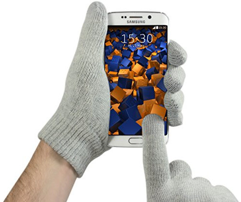 mumbi Touchscreen Handschuhe M für kapazitive Displays grau extra warm