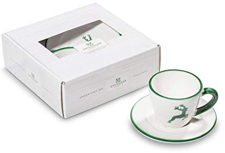 GMUNDNER KERAMIK Espresso for you Gourmet Geschirrset grüner Hirsch Geschirr, handgemacht in Österreich