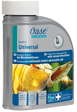 OASE 50564 AquaActiv Universal, 500 ml (für 10 m³) - Fischmedizin, Lösung für Zierfische bei Mischinfektionen, gegen die häufigsten Teichfischerkrankungen
