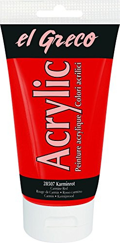 KREUL 28507 - El Greco Acrylic, 150 ml Tube in karminrot, hochpigmentierte, glänzende Acrylfarbe in Studienqualität, buttrig vermalbar, für pastose Malerei