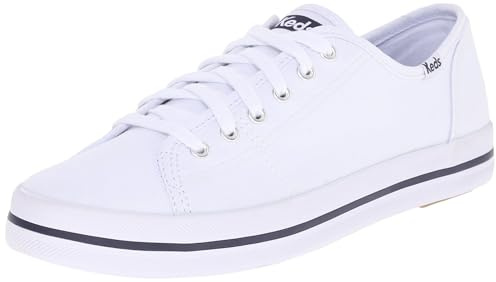 Keds Kickstart Lace Up, Sneaker Womens, White Canvas, 8 Medium