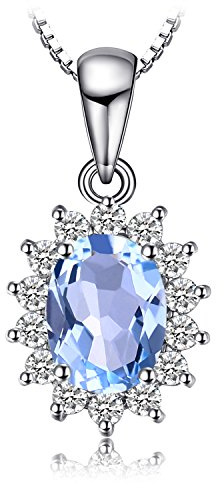 JewelryPalace Colgante Princesa Diana William Kate Middleton Vintage Oval Piedra Preciosa Halo Collar Plata Oro 14k Oro Rosa cadena de caja 45cm (7-1 Collar de Topacio Azul Plata Esterlina)