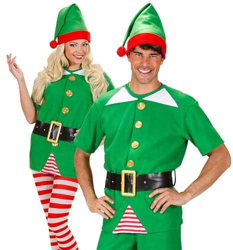 W WIDMANN MILANO Party Fashion - Kostüm Weihnachtself Erwachsene | Mit Hemd, Gürtel und Hut für Weihnachten, Weihnachtsfeier, Karneval und Mottoparty