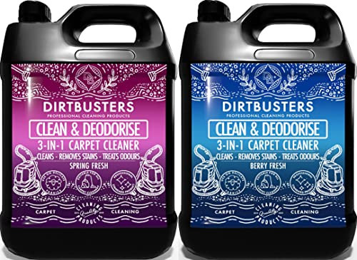 Dirtbusters Carpet Cleaner Shampoo Solution, Clean & Deodorise 3-in-1, Cleaning, Stain Remove & Odour Treatment, Berry & Spring Fresh (2x5L)