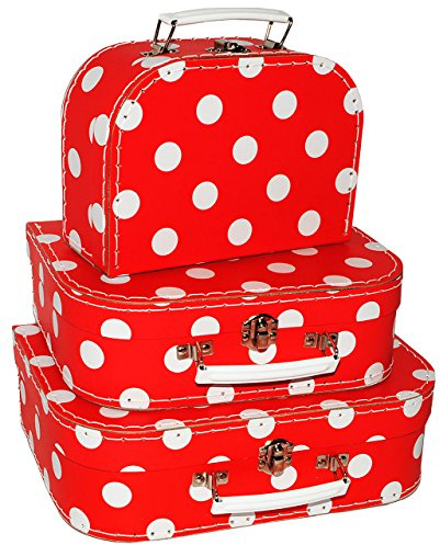 alles-meine.de GmbH Koffer - KLEIN - rot & weiße Punkte - Pappkoffer - Puppenkoffer - Kinderkoffer - für Kinder & Erwachsene - ideal für Spielzeug und als Geldgeschenk - Papp..