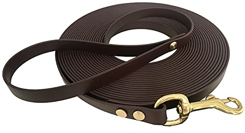 Schleppleine 9mm aus Beta BioThane® 15 Meter lang in Dunkelbraun mit Handschlaufe und Messingkarabiner