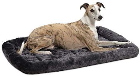 MidWest Homes for Pets QuietTime Dog Bed – Gray Faux Fur Bolster, Ultra-Soft and Machine Washable, Fits 91 cm Crates and Carriers, for Medium to Large Breed Dogs
