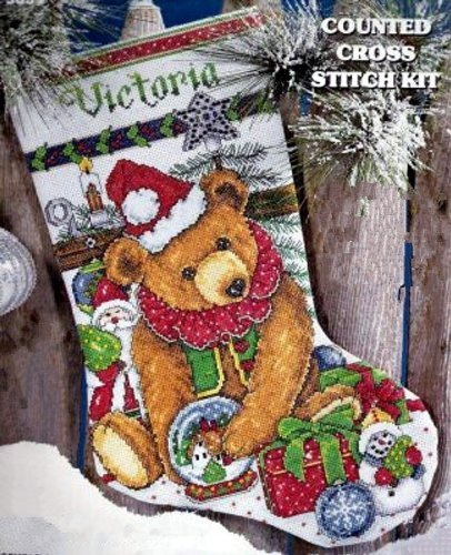 Design Works Crafts Kreuzstich Stickpackung Weihnachtsstrumpf Viktorianischer Bär, Zählmuster