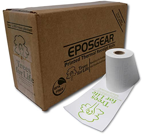 EPOSGEAR® (20 Rolls) 57mm x 40mm 57x40 Printed Thermal Paper Till Cash Register Credit Card PDQ Swipe Machine Receipt Printer Rolls - BPA Free
