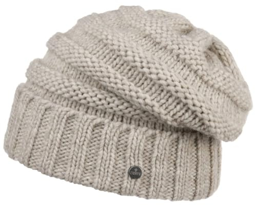 Lierys Lång Beanie Stickad Mössa by Damer/Herrar - Made in Germany ullmössa med uppvikbar kant uppvik, Oversize, Oversize Vinter höst-vinter - One Size ljusbeige