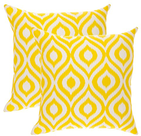 TreeWool, (2 st Ikat Ogee kuddfodral, dekorativa kuddöverdrag med motiv (45 x 45 cm, 18 x 18 tum, gul)