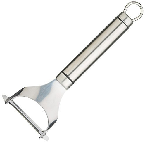KitchenCraft Professional Kartoffelschäler, Pendelschäler aus Edelstahl, Sparschäler mit schwenkbarer Klinge für Obst und Gemüse, Spülmaschinenfest, Silber, 21 cm