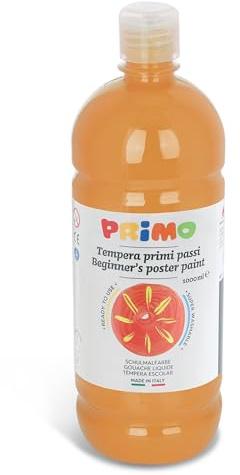 Primo – Abwaschbare Temperafarben für Kinder ab 3 Jahren und Anfänger, 1l-Flasche, Erste Schritte Temperafarben zum Malen auf Papier, Stoff, Glas und Mehr, Kreative Arbeiten für Kinder und Hobbys