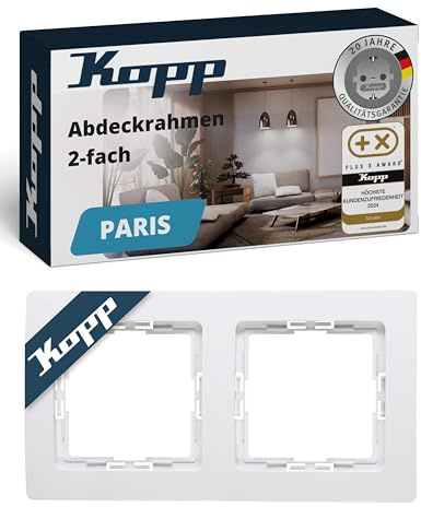 Kopp PARIS 2-fach Abdeckrahmen in Arktis-Weiß - 8,3 x 15,4 cm - Rahmen für Steckdosen & Schalter - Stilvoller Steckdosenrahmen aus Kunststoff - Hochwertiger Lichtschalter-Rahmen