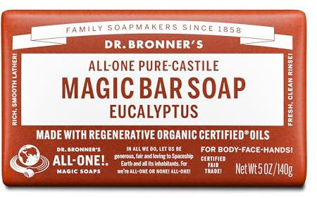 Dr Bronner's Reine Naturseife | Eukalyptus | Seifenstück | Mit Biologischen Ölen | Ohne Synthetische Zusätze | 140 g