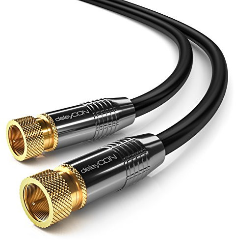 deleyCON 1.5m (4.93 ft.) SAT Antenna Cable HD Satellite Cable Coaxial Cable for DVB-S/S2 4K Ultra-HD 1080p Full-HD HDTV 2x F Connector Metal Connector - Black