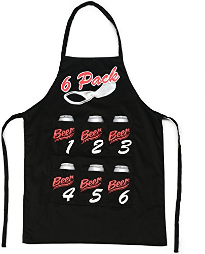 IGGI Grillschürze für Köche mit 6 Taschen, Bierhalter, schwarz, lustige Herren-Gadgets, Kochen, Grillzubehör, Garten, Outdoor-Zubehör, Geschenke, 59 x 78 cm