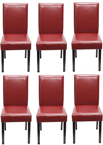 Mendler 6er-Set Stuhl Littau - Kunstleder, rot, dunkle Beine