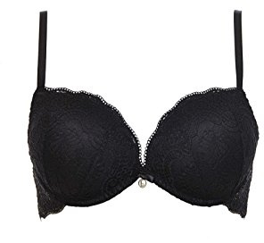 LORMAR Reggiseno Balconcino Double Pizzo Coppe Super Push UP 2 Taglie in più (1, Nero)