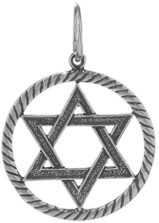 NKlaus kedjor berlock 925 sterlingsilver stor Davidstjärna hexagram i cirkel 6198, Silver, Ingen ädelsten
