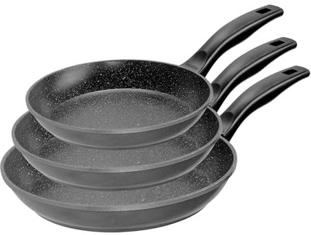 STONELINE Set di 3 padelle in Alluminio da 20, 24 e 28 cm, con Ottimo Rivestimento Antiaderente, Senza Coperchio, Anche per induzione
