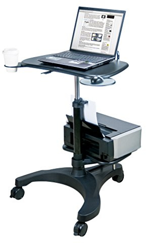 Aidata Ergonomic Sit-Stand Mobile Laptop Cart Work Station with Printer Shelf. with Built in Cup Holder and Mouse Pad. Black (Model: LPD009P)
