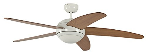 Ventilateur de plafond Melton par Pepeo avec eclairage et télécommande incluse revêtement blanc, pâles en miel-érable, 132 cm