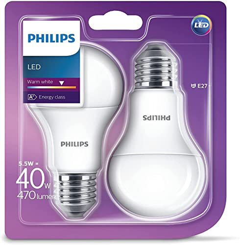 Philips LED-Leuchtmittel, Synthetisch, weiß, 2er-Pack, E27