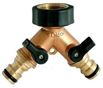 Solid Brass 2 Way Double Outside Garden Tap Adaptor Splitter & Hose Connectors 3/4