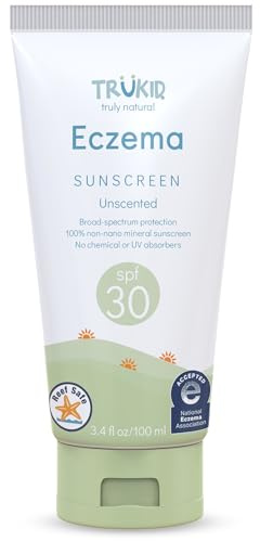 TruKid Eczema Mineral Sunscreen SPF 30 - All Natural Kids & Baby Sunscreen for Face & Body, Zinc Oxide Broad Spectrum Protection for Delicate Skin, Unscented, FSA Eligible, Travel Size 3.4oz