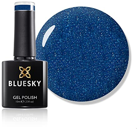 Bluesky Gel Nail Polish, Skinny Dip Vip07, Dark Blue Glitter, Long Lasting, Chip Resistant, 10 ml (Requires Drying Under UV LED Lamp)