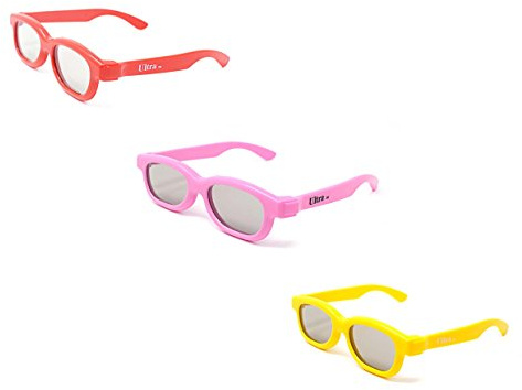 Ultra 1 Red 1 Yellow 1 Pink Childrens Passive 3D Glasses Kids for Use with all Passive TVs Cinema Projectors and RealD Films Movies Circular Polarised 3D Glasses Passive Kids Movies Cinema 3D Glasses