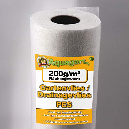 Aquagart 95m² Unkrautvlies weiß - 200g PES Drainagevlies I Bester Schutz vor Unkraut I Gartenvlies & Unkrautsperre I Wasserdurchlässige Unkrautfolie I Robuster Schutzvlies 1,9m breit