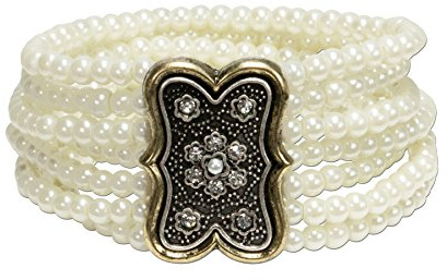 Alpenflüstern Perlen-Trachten-Armband Minna - elastische mehrreihige Trachten-Armkette mit Mittelteil bicolor-farben,nostalgischer Damen-Trachtenschmuck, Perlenarmband in schwarz und creme-weiß DAB046
