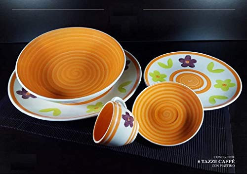 Albalù Tazzine da Caffè con Piattino in Porcellana Colorate Fiori Servizio Completo da 6 Pezzi Linea Flower Orange Lavabile in Lavastoviglie