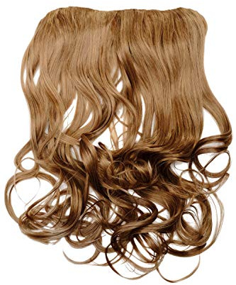 WIG ME UP - Haarteil Clip-In Extension Haarverlängerung breit Hinterkopf 5 Clips lockig Locken Dunkelblond Blond hitzebeständig WH5008-180C-15