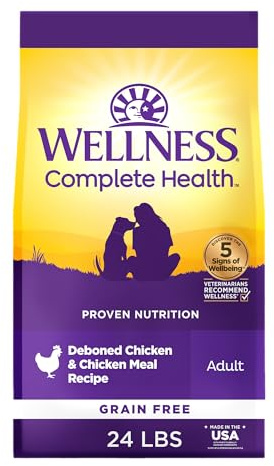 Wellness Complete Health Adult Dry Dog Food, Grain Free Kibble, Natural, Chicken Recipe, 24 lb Bag