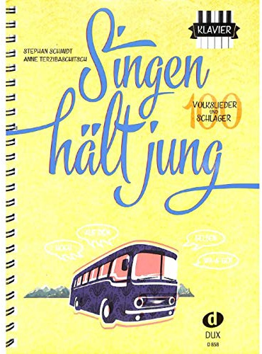 100 Volkslieder und Schlager - Stephan Schmidt von Singen hält jung / Anne Terzibaschitsch - für diese Aufgabe sind Sie mit dem vorliegenden Liederbuch bestens gerüstet. Hier finden Sie bekannte Volkslieder und zeitlose Schlager, die in geselliger Runde gut ankommen - Verlag Edition DUX - Noten mit Notenklammer - Für diese Aufgabe sind Sie mit dem vorliegenden Liederbuch bestens gerüstet. Hier finden Sie bekannte Volkslieder und zeitlose Schlager, die in geselliger Runde gut ankommen