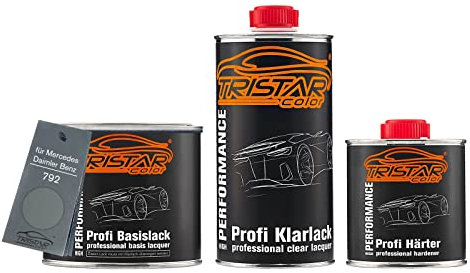 TRISTARcolor Autolack Set Dose spritzfertig für Mercedes/Daimler Benz 792 Palladiumsilber Metallic Basislack + 2K Klarlack 1,25L
