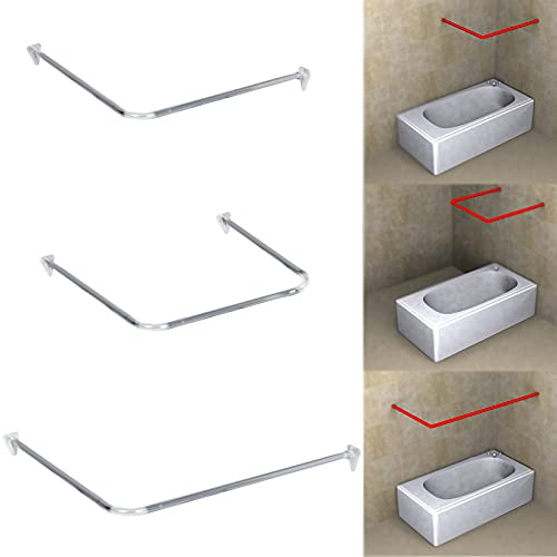HOME CENTRE 3 Way Angled Chrome Shower Curtain U & L Shape Corner Rail 20mm in Diameter Rod Pole Bath