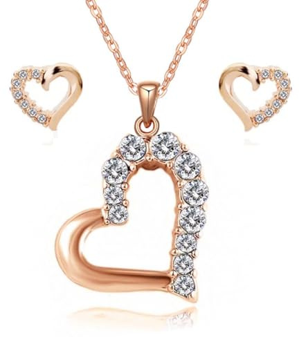 Crystalline Azuria Weiß Kristalle Liebe Herzen Schmuck-Set Halskette Anhänger 45 cm Ohrstecker Ohrringe 18 kt Vergoldet für Damen