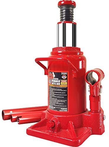 BIG RED T91207A Torin Hydraulic Stubby Low Profile Welded Bottle Jack, 12 Ton (24,000 lb) Capacity, Red