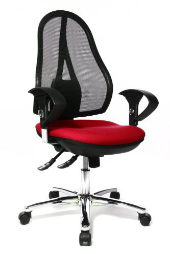 Topstar Open Point SY Deluxe, ergonomischer Syncro-Bandscheiben-Drehstuhl, Bürostuhl, Schreibtischstuhl, inkl. Armlehnen (höhenverstellbar), Stoff, rot | Made in Germany | Ergonomisch | Geprüfte Sicherheit durch GS-Intertek