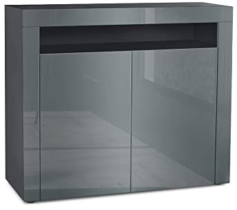 Vladon Kommode Valencia, Made in Germany, Sideboard mit 2 Türen und 1 offenem Fach, Schwarz matt/Grau Hochglanz/Grau Hochglanz (108 x 92 x 40 cm)
