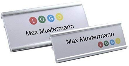 50 Stück Aluminium Namensschilder silberfarbig eloxiert aus Metall, Größe 65x22 mm oder 72x32 mm, mit Nadel/Clip, Name Badge, Namensschild für Kleidung, selbstbeschriftbar (72 x 32 mm)
