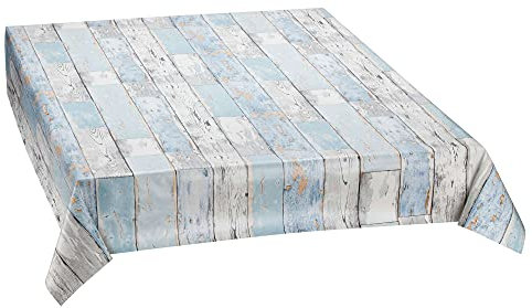 Wachstuchtischdecke Scrapwood (8,50€ / Meter) abwaschbar grau weiß hellblau Holz-Optik Outdoor-Tischdecke Breite:140cm Länge:100cm