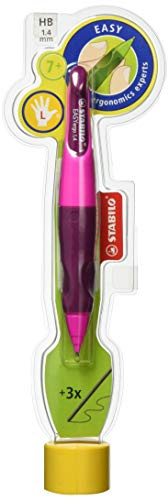 STABILO - Ergonomischer Druck-Bleistift für Linkshänder - EASYergo 1.4 in pink - inklusive 3 dünner Minen - Härtegrad HB