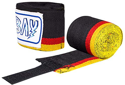 Bay Boxbandagen Deutschland Edition, Handgelenkbandagen aus Baumwolle, 2,5 Meter x 5 cm, Schwarz-Rot-Gold