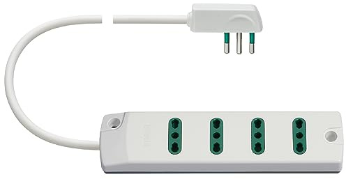 VIMAR FP00404.C.B 400 Presa Multipla 4 Prese Bipasso, Spina piatta Salvaspazio 16a, Con Cavo 1,5 m, Bianco